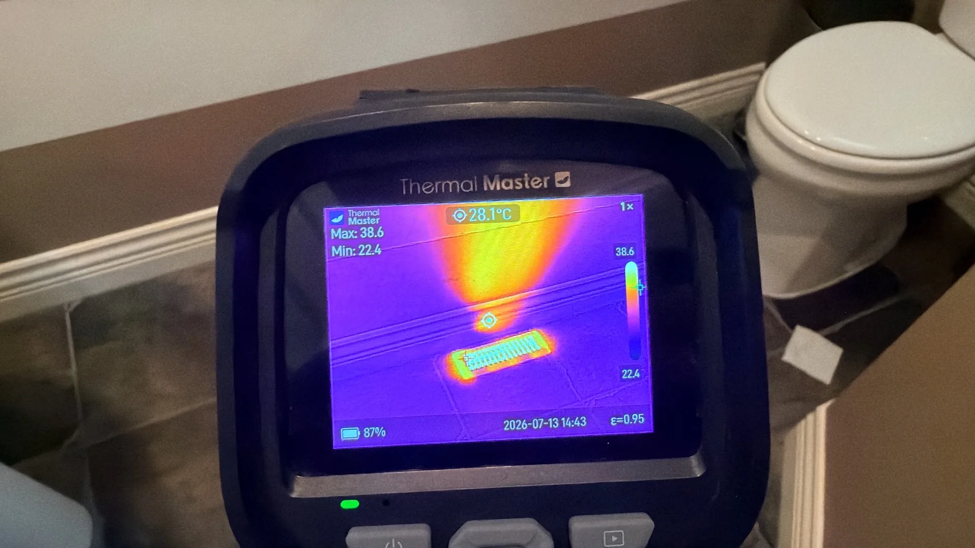 Thermal imaging of forced air heating system checking air distribution