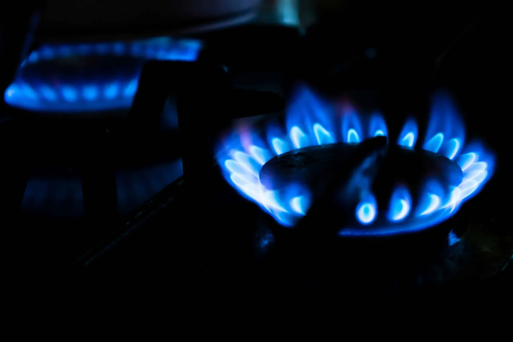 Gas burner flame during appliance inspection